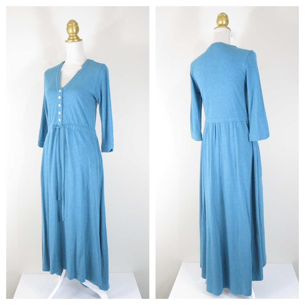 Soft Surroundings Womens Solid Blue V-neck Henley Midi Maxi Dress Size XS |  eBay