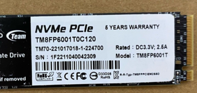 TEAMGROUP 1TB NVMe 2280 80mm SSD TM8FP6001T0C120 MP33
