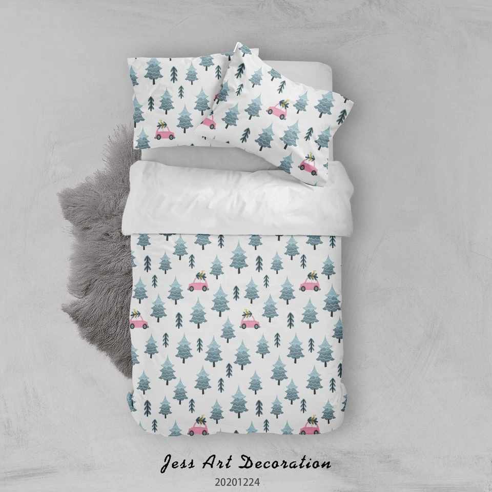 3D Christmas Pine Car Pattern Blue Quilt Cover Set Bedding Sets Pillowcases 64 — 第 3/4 张图片
