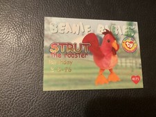 TY Beanie Babies BBOC Card - Series 1 Birthday (RED) - STRUT the Rooster - NM/M
