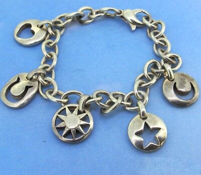 Tiffany Sterling Silver Star Moon Heart Horseshoe Sun Stencil  Bracelet 7