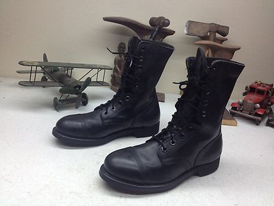 VINTAGE USA BLACK LEATHER STEEL TOE MOTORCYCLE MILITARY  display picture 2