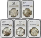 Lot 5 Coins Different Date Morgan Dollar Silver $1 MS 63 NGC Toned