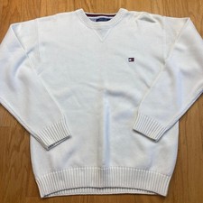 TOMMY HILFIGER Mens Crew Neck Jumper Sweater Large White Cotton AG10