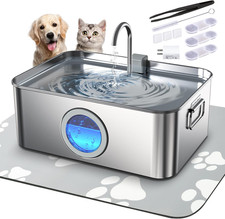 12L/3.2Gal Dog Water Fountain Stainless Steel with Silicone Mat  3 Set Filters