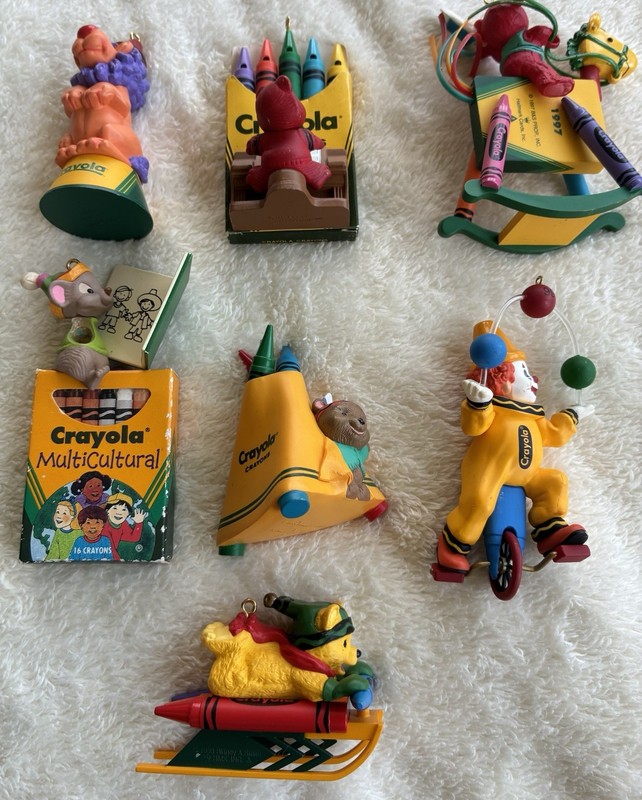 Lot Of 8 Hallmark Keepsake Crayola Crayon Christmas Ornaments 91,95,97,98,99,00