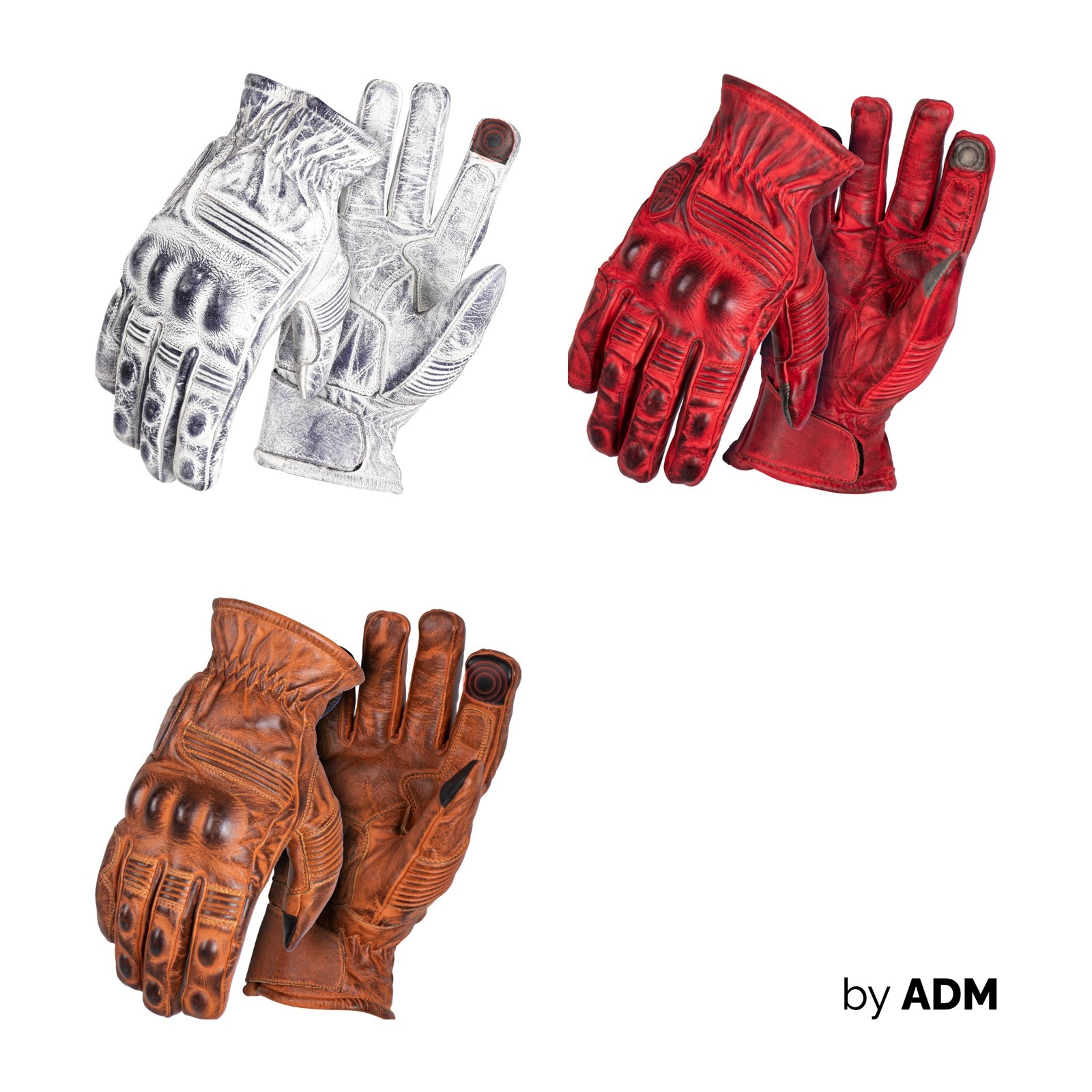 Gants moto motocross cuir vintage rouge et blanc pour roadster et café racer