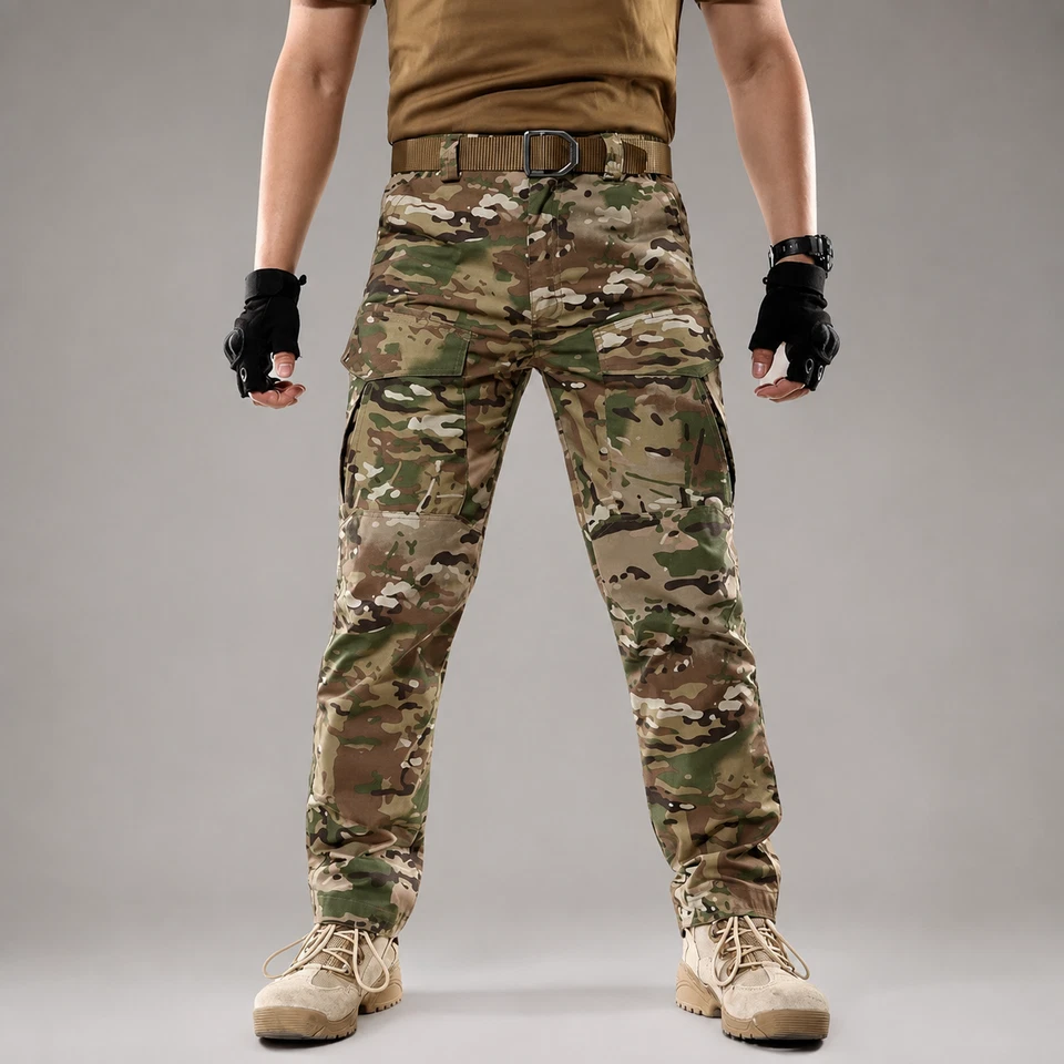 Pantalon Cargo Homme Multipoches Zippé Mince Pantalon Combat Pantalon de Travail - Photo 1/4