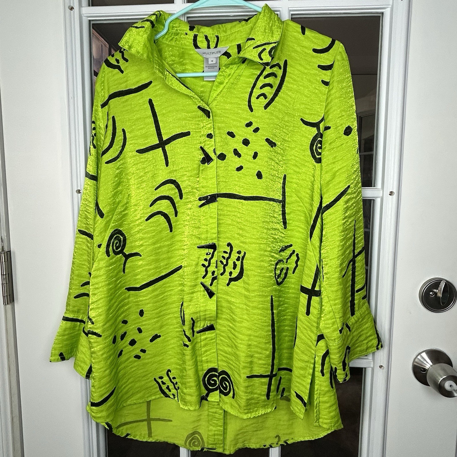 Multiples Neon Lime Abstract Tunic Medium Art Tea… - image 1
