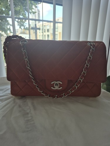 Vintage Chanel Classic Double Flap Bag - Orange Leather with Silver Hardware