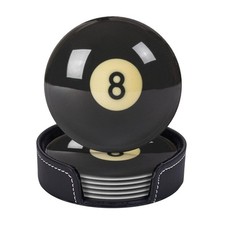 6 Pcs Black 8 Billiards Drink Coasters with Holder Coasters for Drinks Coffee...