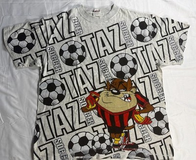 Vtg 96  Novel Teez Design Men s L T Shirt Soccer Taz #10 Double Sided Full Art