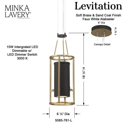 Minka Lavery 5085-L Levitation 7"W LED Mini Pendant - Soft Brass / Sand Coal - Picture 6 of 9