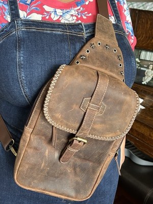 Myra-Brown Crossbody Shoulder Bag with Adjustable Strap Buckle Zip Pockets