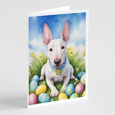 Caroline's Treasures English Bull Terrier Easter Egg Hunt Greeting Cards Pack 8