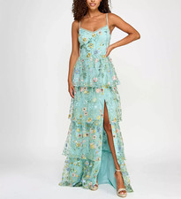 City Studios Juniors' Ruffled Embroidered Tiered Gown MSRP $189