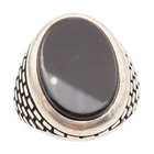 925 Sterling Silver Vintage Ring Cabochon Onyx Bold Textured Band  Sz 9  RG34475