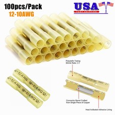 100 pcs Gauge Heat Shrink Crimp Terminals Wire Butt Connectors Yellow AWG 12-10