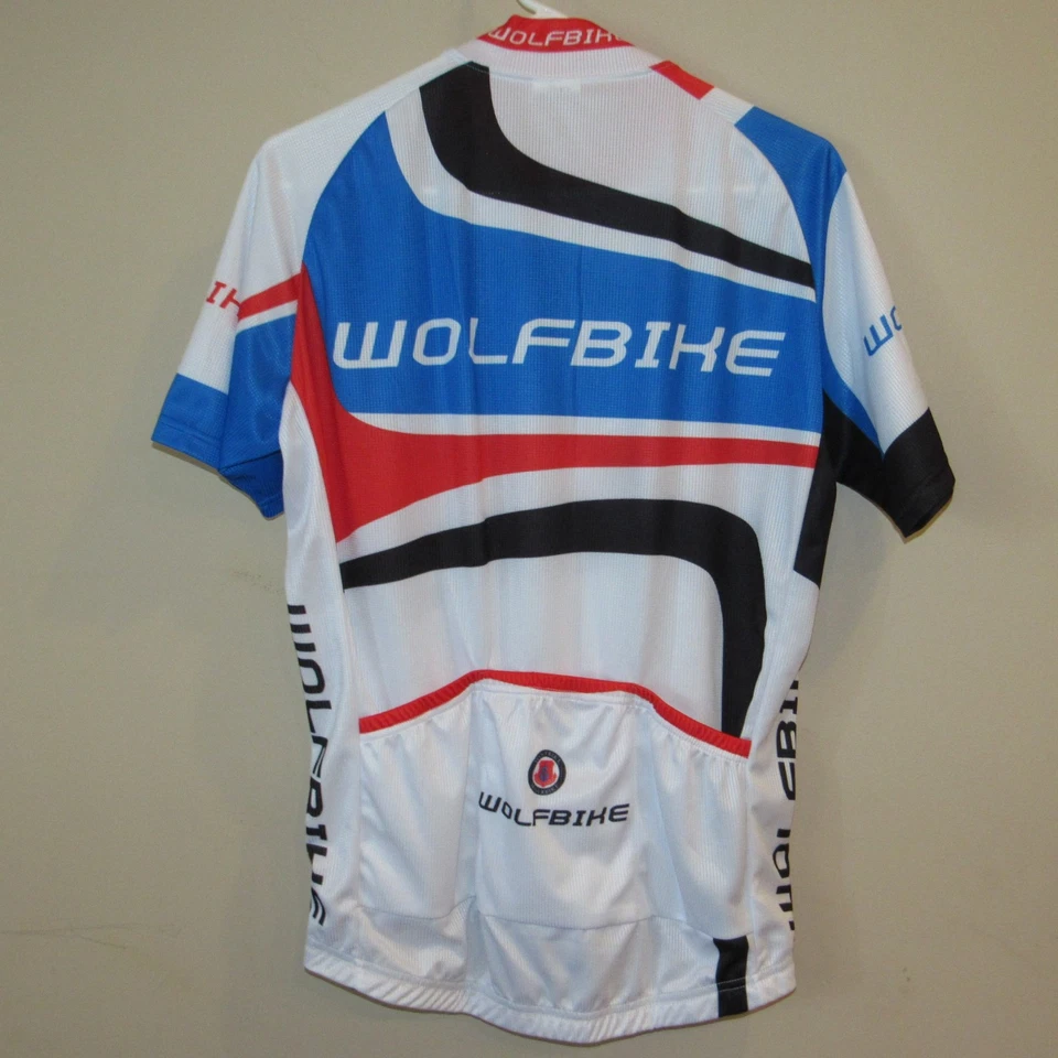 Wolfbike Cycling Jersey White Red And Blue Men’s Size Medium Half Zip Pockets - Image 2 of 4