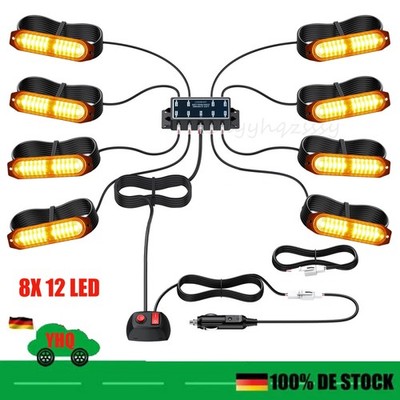 8x 12 LED Frontblitzer Blitzlicht Warnleuchte Strobe Licht Gelb 12V 24V KFZ LKW