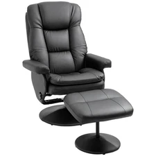 Swivel Recliner with Ottoman, PU Leather Reclining Chair with Ottoman, Uphols...