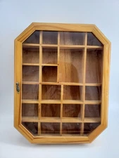 Vintage Wooden & Glass Octagonal Curio Display Cabnet for Miniatures 14.5x11.5"