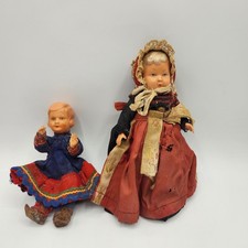 2 Vintage Celluloid Dolls German Souvenir Traditional Dress Kitsch