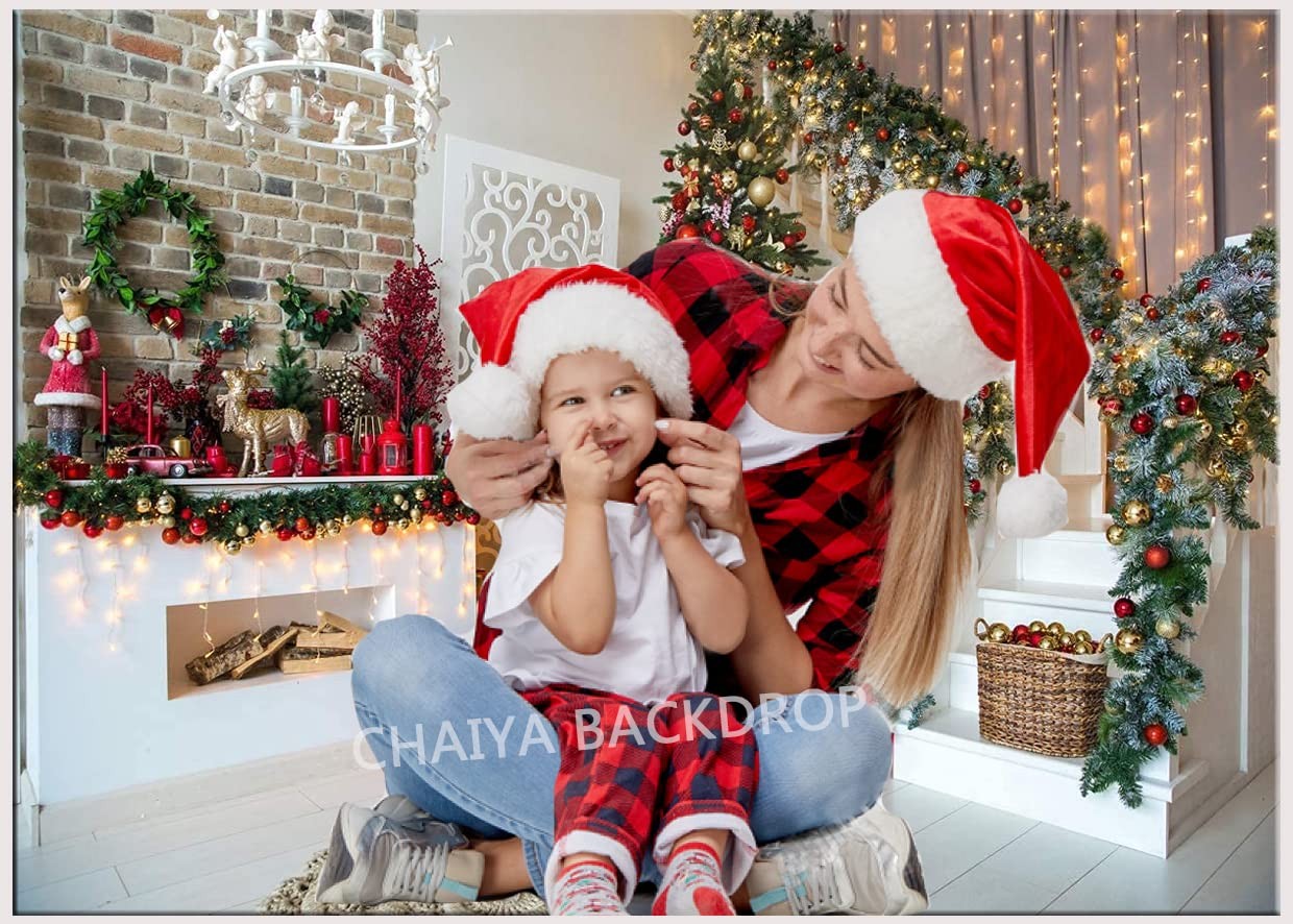 7x5FT Christmas Photography Backdrops Christmas Fireplace Decoration 7x5