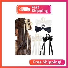 Zkptops 4Pcs Hair Claw Clips Bow Claw Clip for Women Girls Satin Claw Clamps Cut