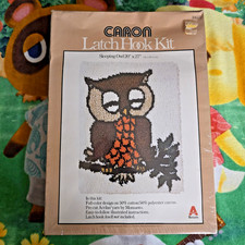 1977 Vintage Caron Sleeping Owl Latch Hook Kit Rug 20 x 27 Inch Factory Sealed
