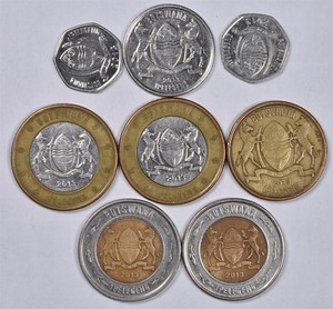 2013 Botswana 2 & 5 Pula 50 Thebe - 8 Coin Lot 