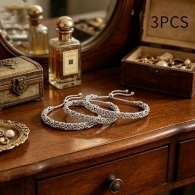 Minimalist 3 Pcs Vintage Style  Byzantine Bolo Bracelet Set Adjustable Gift