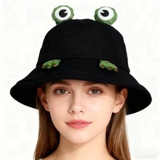 New Cute Frog-Shaped Cartoon Frog Bucket Hat Big Eyes Pattern Sunscreen Fisherma