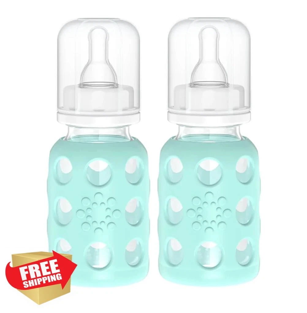 Lifefactory Glass Baby Bottle 4 oz 2 Pack Mint Silicone Sleeve