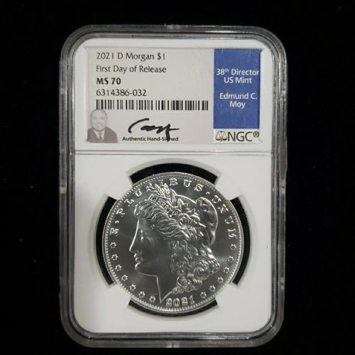 2021-D Morgan Dollar First Day Release NGC MS70 – Moy Blue Label $1