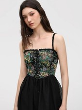 Cider Fairycore Corset Floral Mini Dress Whimsical Gypsy Sz XL Milkmaid Bustier