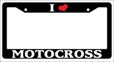 Black License Plate Frame "I Heart Motocross" Auto Accessory Novelty