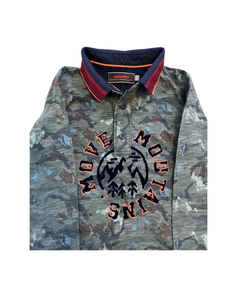 Catimini Boys Size 6 “ Camo Move Mountains” Long Sleeve Graphic Stretchy Shirt - Image 3 of 4
