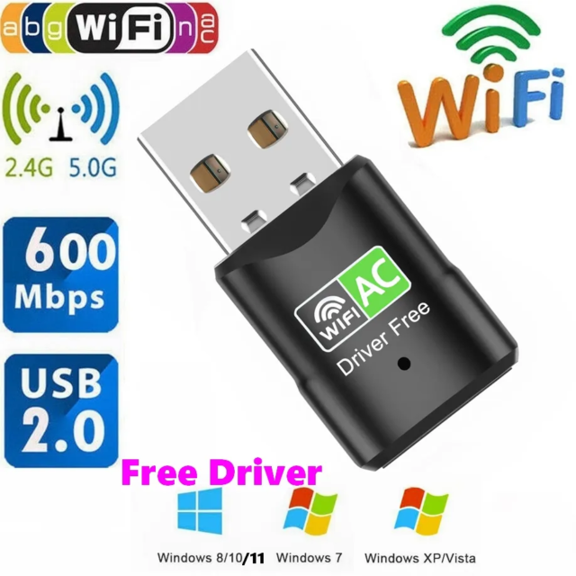 600Mbps WLAN Stick Dual Band 2.4/5GHz USB Wireless Adapter Dongle AC