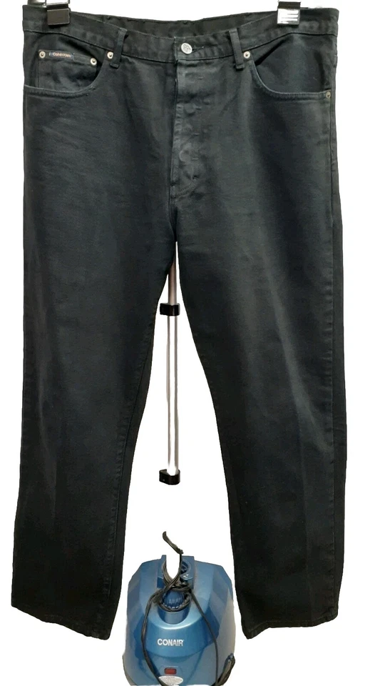 Jeans vintage Calvin Klein 36 x 30 masculino preto algodão denim botão zíper mosca - Imagem 3 de 4