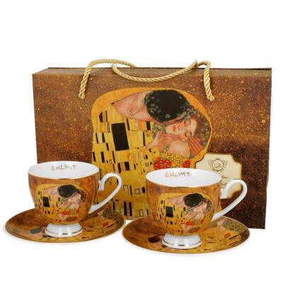 2 Tassen mit Untertasse G. Klimt Der Kuss - 220ml Duo Porzellan Tassenset