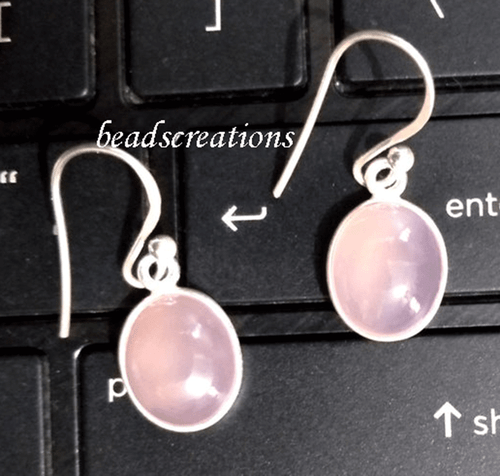 Oval Rose Quartz Gemstone 925 Sterling Silver Dangle Earrings For Christmas Gift - Picture 4 of 5