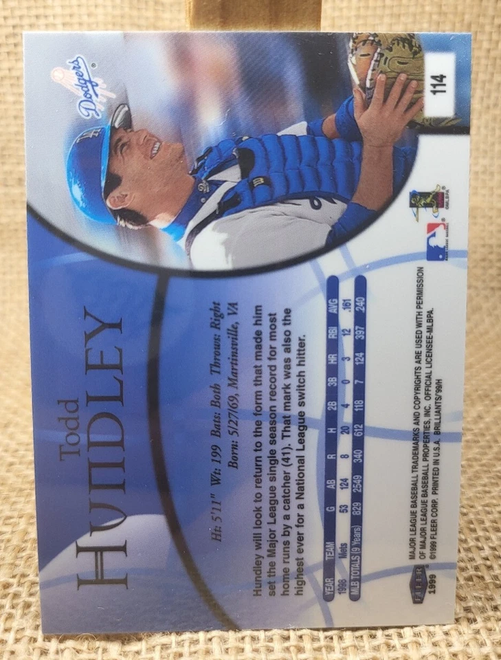 1999 Fleer Brilliants Todd Hundley Baseball Card #114 Dodgers A9 - Image 2 of 2