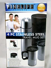 Fineline Stainless Steel Travel Mug Set Hot Cold 4 Pc & Carry Case NV-00161 New