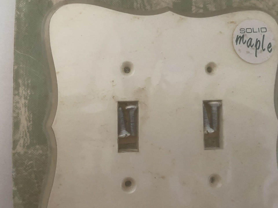 Vtg Decorative Solid Maple 2 Toggle Light Switch Cover Cream Gold MCM