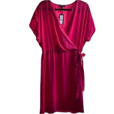 NWT Kenneth Cole womens Fuschia Pink wrap dress size L Barbiecore Career Shower