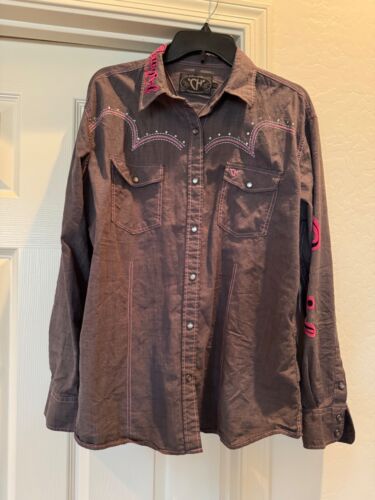 Cowgirl Hardware Shirt Womens Western Pearl Snap L