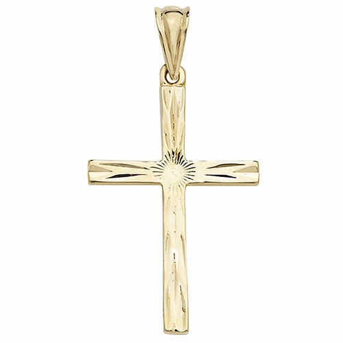 Large Gold Cross Pendant Sun Ray Design 
