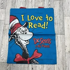 Dr Seuss Cat in The Hat I Love to Read Canvas Tote Book Bag 10x12