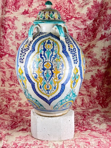 Ancienne grande Jarre Serghini potiche Orientaliste Fez Safi Faience Maroc 65 cm
